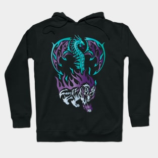 Tribal / Tattoo Art Style Ice Dragon and Grey Wolf Hoodie